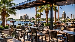 Illustrative waterfront bar atmosphere